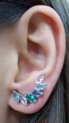 Brinco Ear cuff 5 cristais navette unilateral pedras cravejadas 