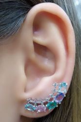 Brinco Ear cuff 5 cristais ovais unilateral detalhes pedras micro zircônias 