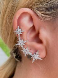 Brinco Ear cuff 4 estrelas pedras micro zircônias cravejadas