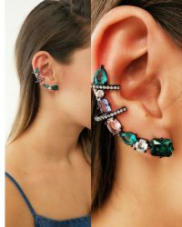 Brinco Ear cuff pedras cristais coloridos e micro zircônias banho de ródio